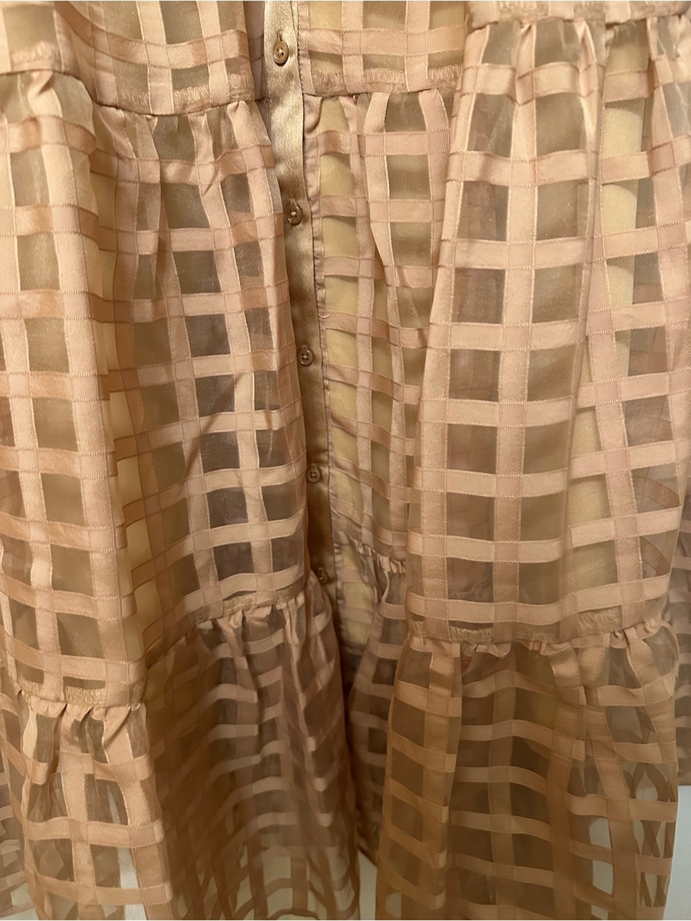 Women's Peach Tiered Gingham Midi Dress - Picture 5 of 7
